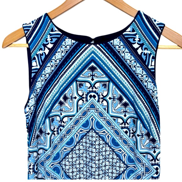 WHBM Reversible Scarf Print Sheath Dress Midi Navy Petrol Blue Size S - Picture 8 of 16